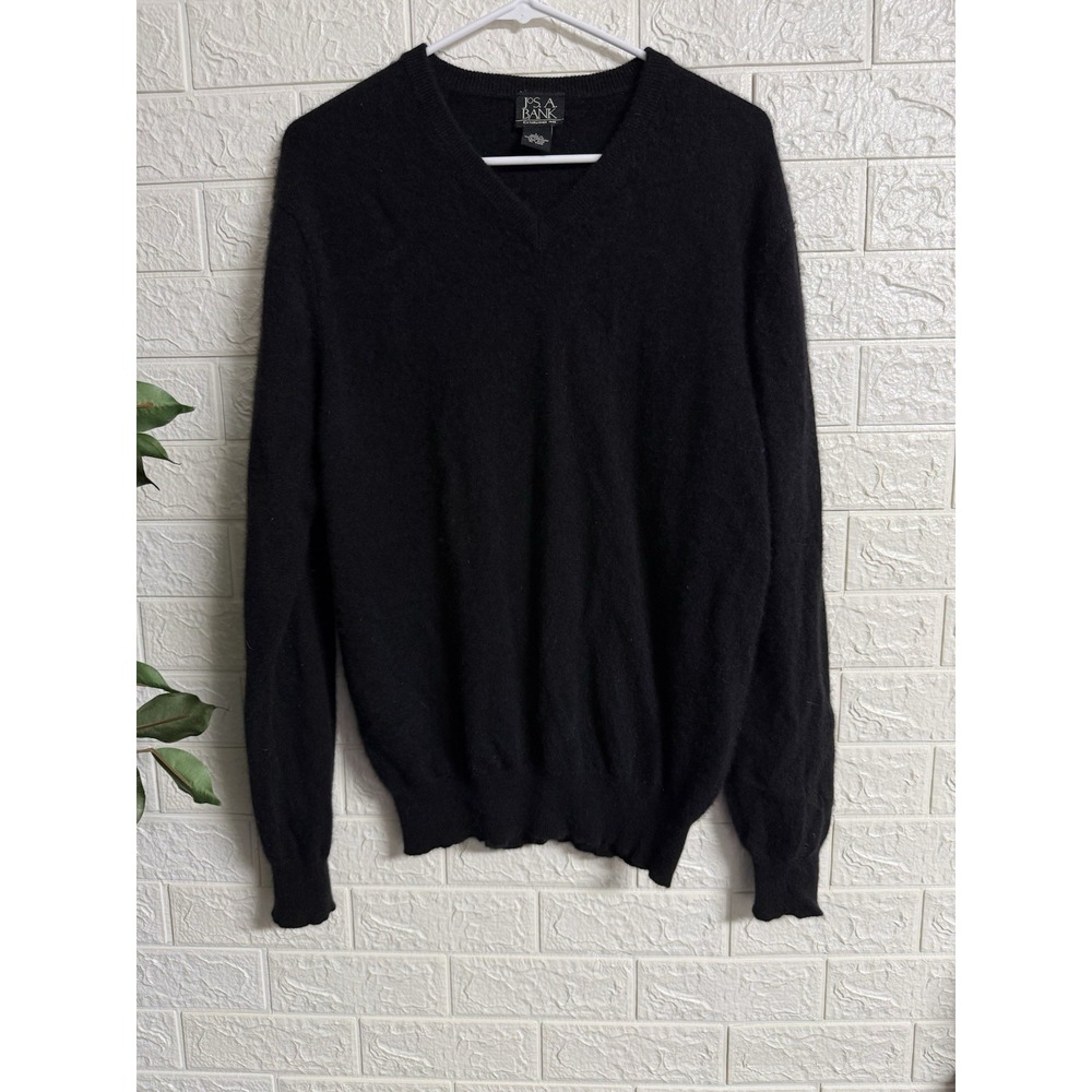Jos. A. Bank Mens Black 100% Cashmere Long Sleeve V Neck Sweater Size L